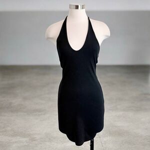 Wild Fable Ribbed Knit Black Mini Dress Halter Tie Bodycon Small Fitted